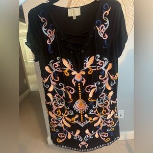 Size small Embroidered Black mini dress with lining